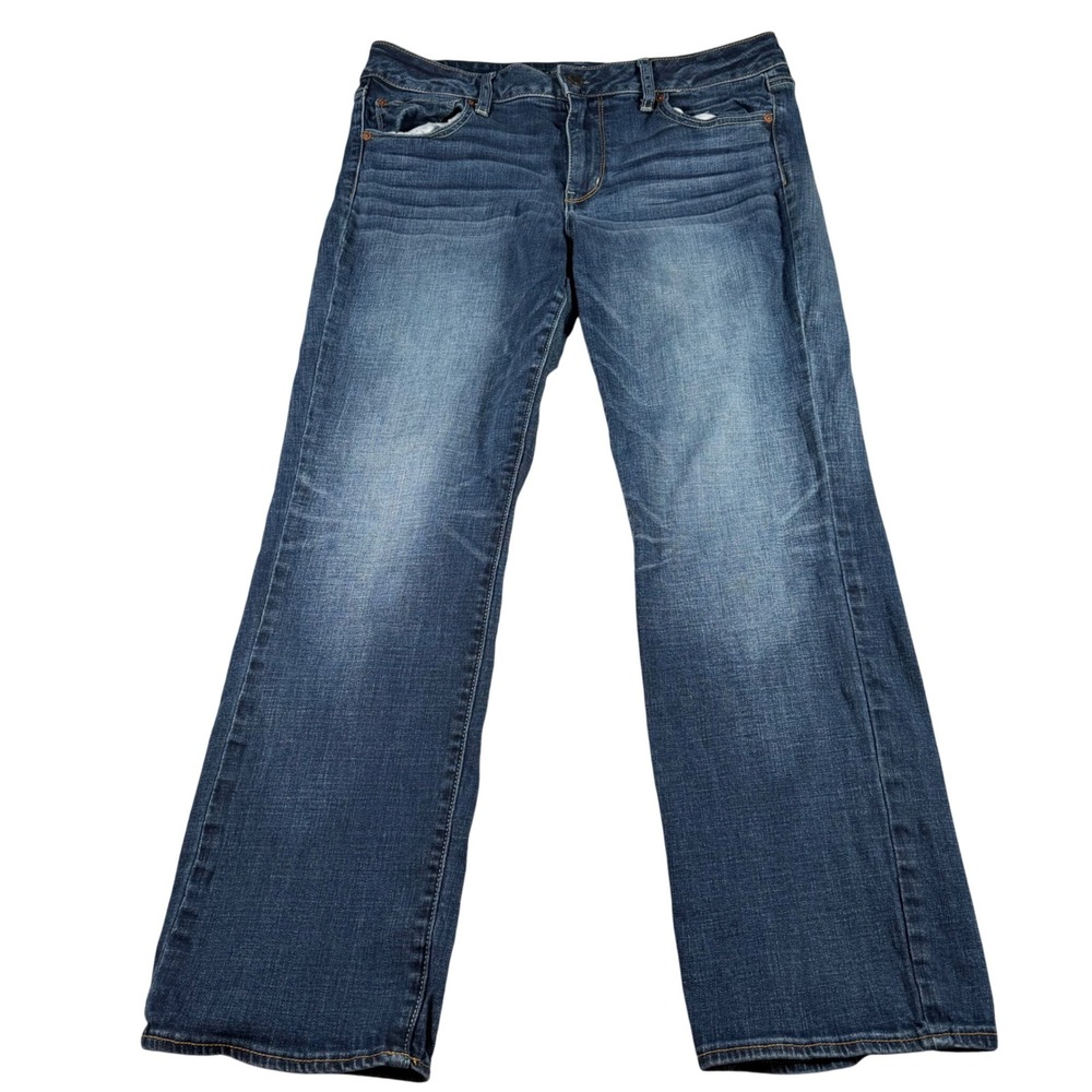 American Eagle Straight Jeans Womens 14 Short (FITS 34x28) Blue Super Stretch